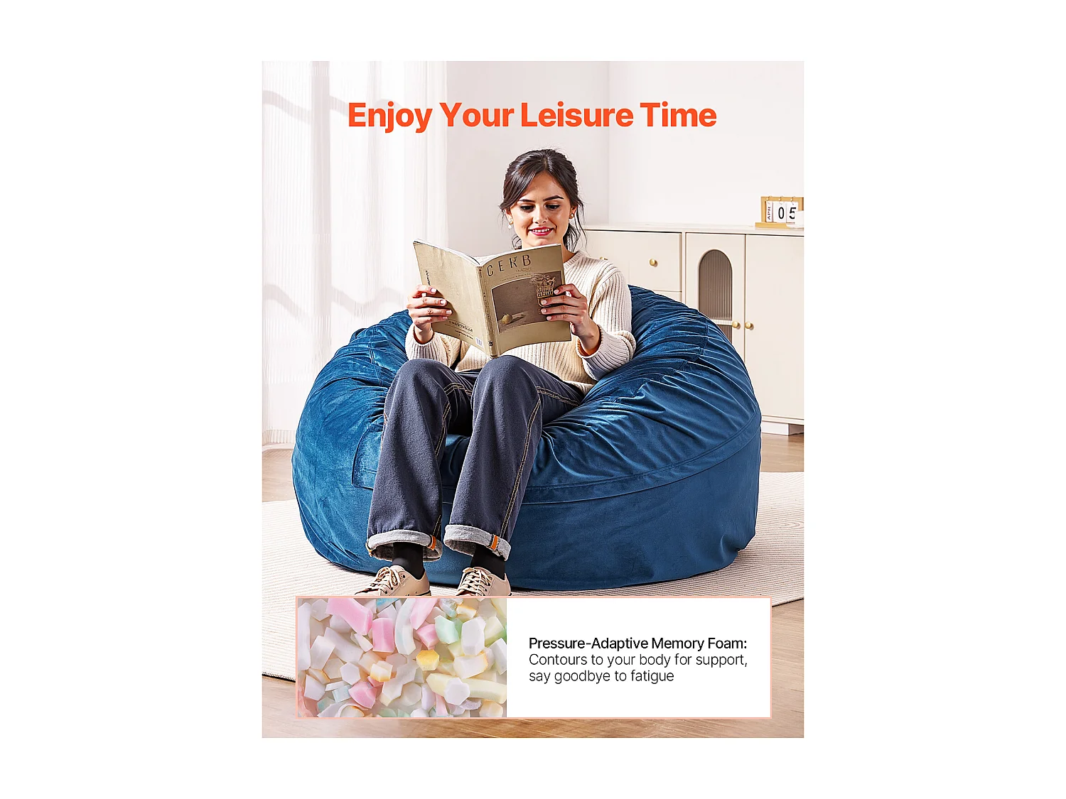 Pouf Fauteuil, SucceBuy Pouf Rond, Housse Amovible et Lavable pour Adultes, Bleu