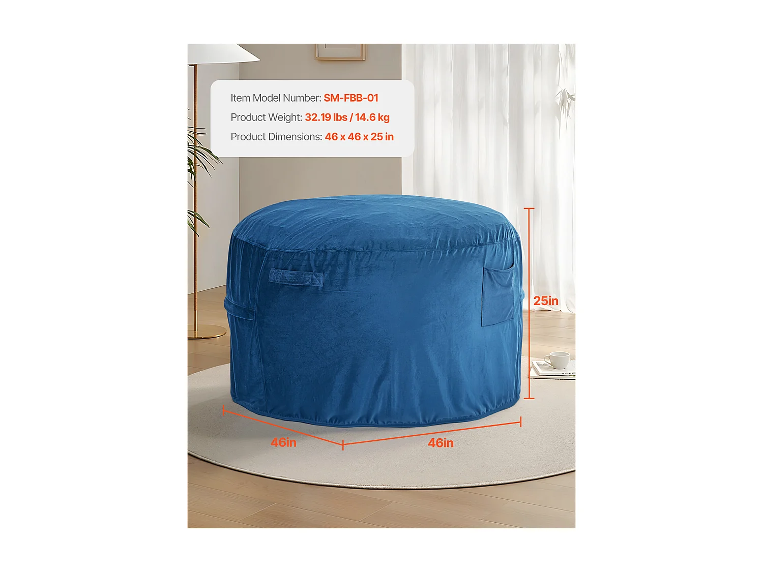 Pouf Fauteuil, SucceBuy Pouf Rond, Housse Amovible et Lavable pour Adultes, Bleu