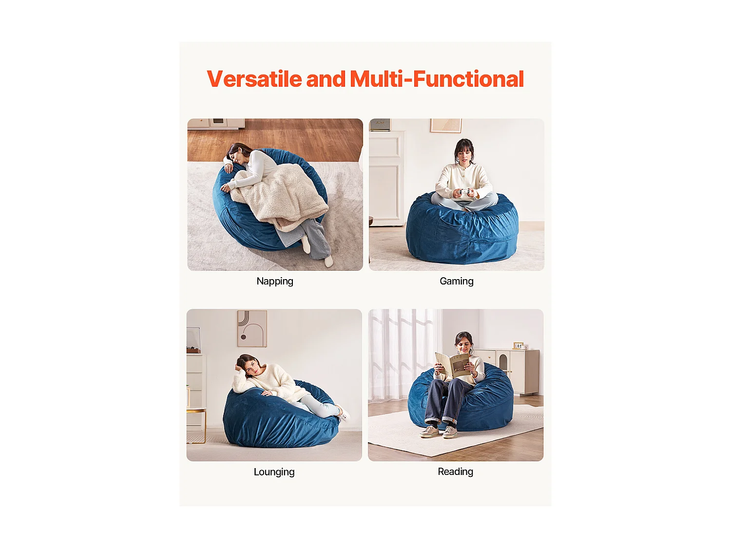 Pouf Fauteuil, SucceBuy Pouf Rond, Housse Amovible et Lavable pour Adultes, Bleu