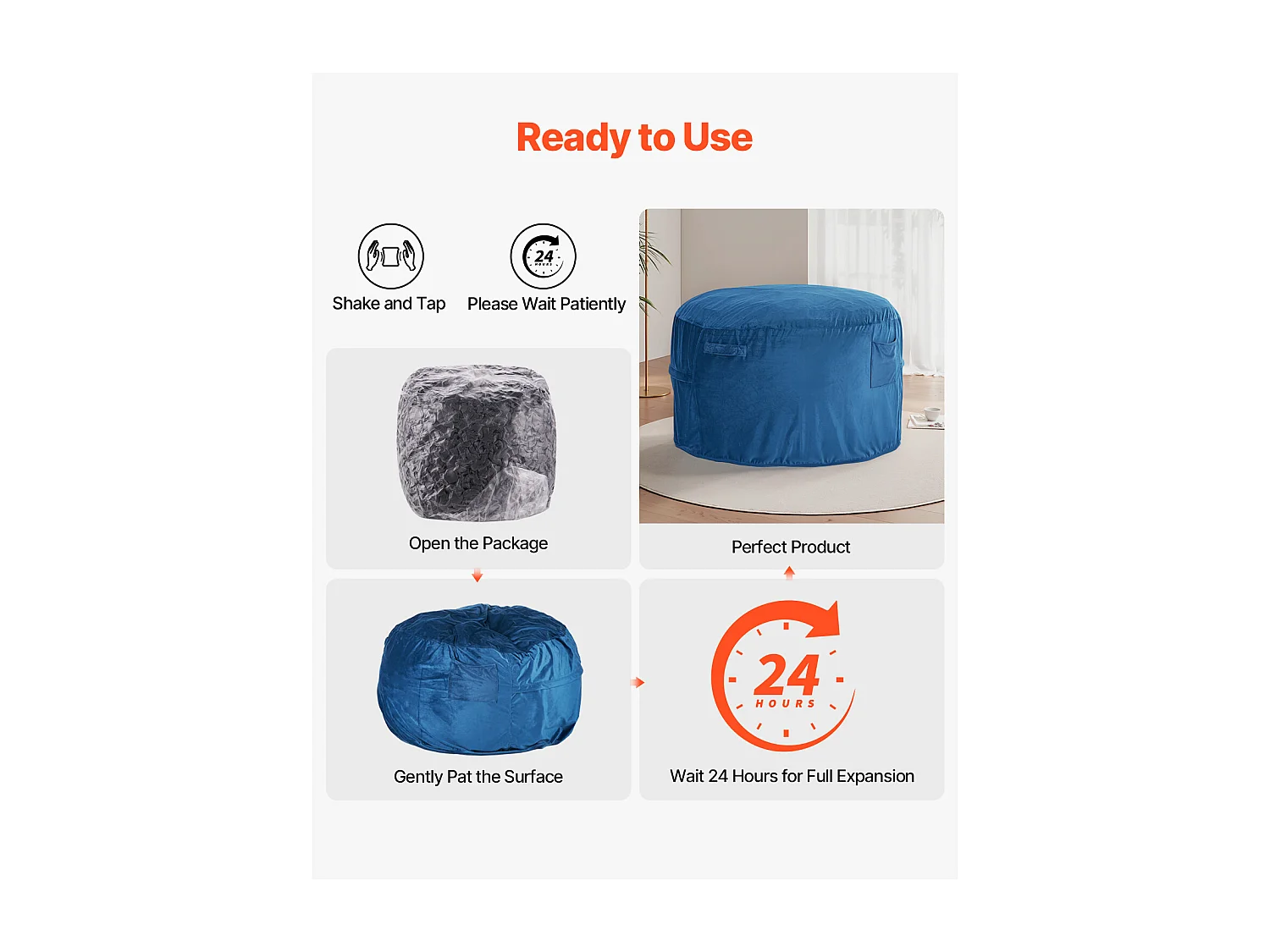Pouf Fauteuil, SucceBuy Pouf Rond, Housse Amovible et Lavable pour Adultes, Bleu