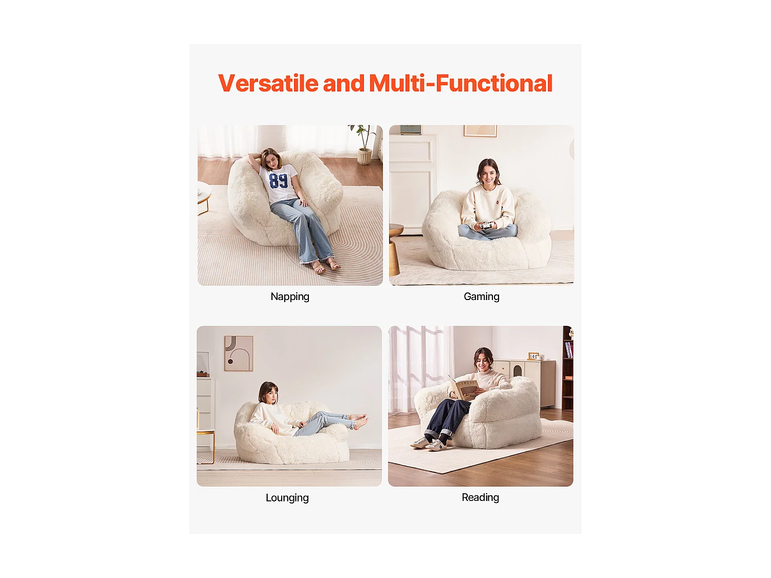 Poltrona Tipo Saco de Feijão, SucceBuy Sofá Tipo Saco de Feijão com Braços para Adulto em Peluche Bege