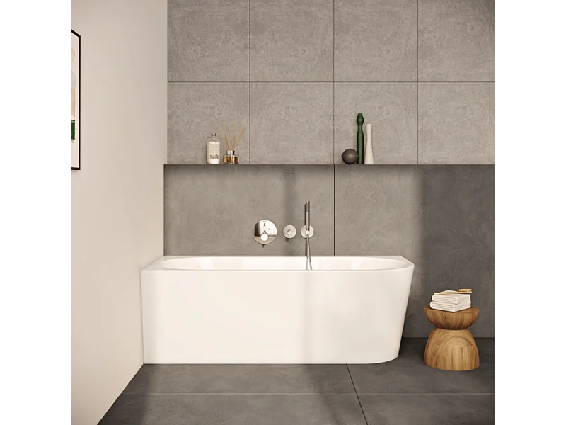 Baignoire murale angle à gauche VITRA Geo 165x75 + pieds + siphon standard