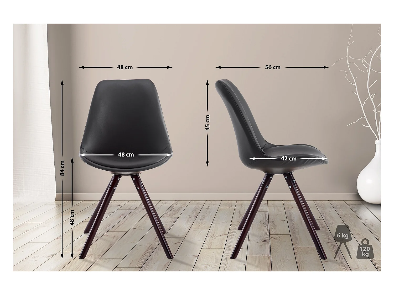 chaise salle à manger - Similicuir & Cappuccino - Noir - Laval