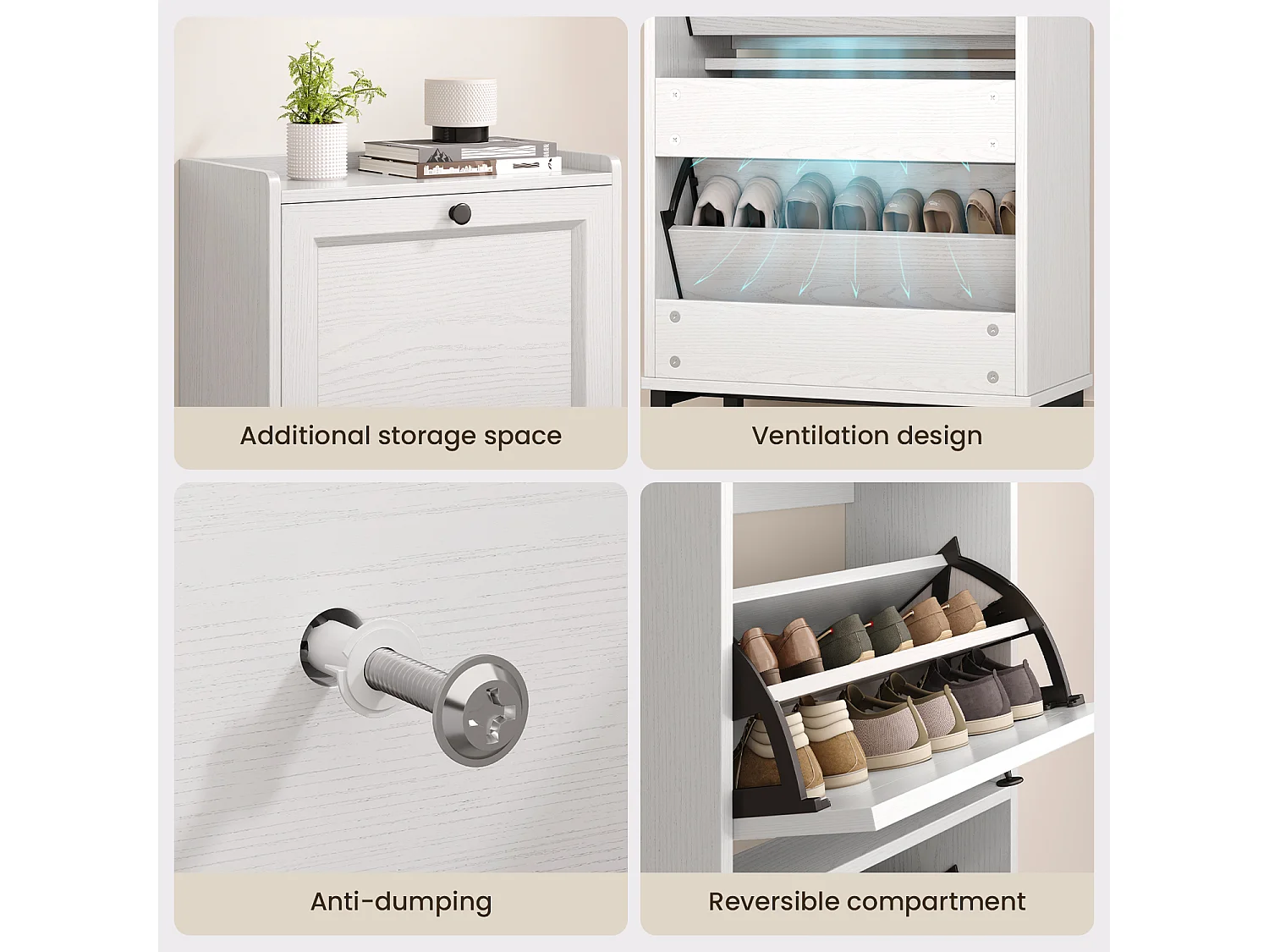 Bealife Meuble à Chaussures Étroite FS52 - 3 Tiroirs Rabattables, Pieds Métal, Blanc