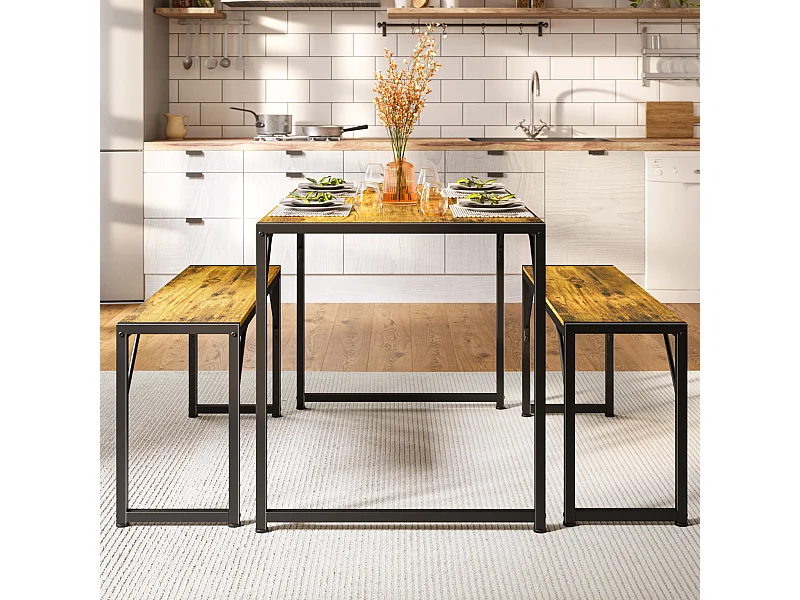 Bealife Ensemble Table de Cuisine Cadre Métal avec 2 Bancs - Retro
