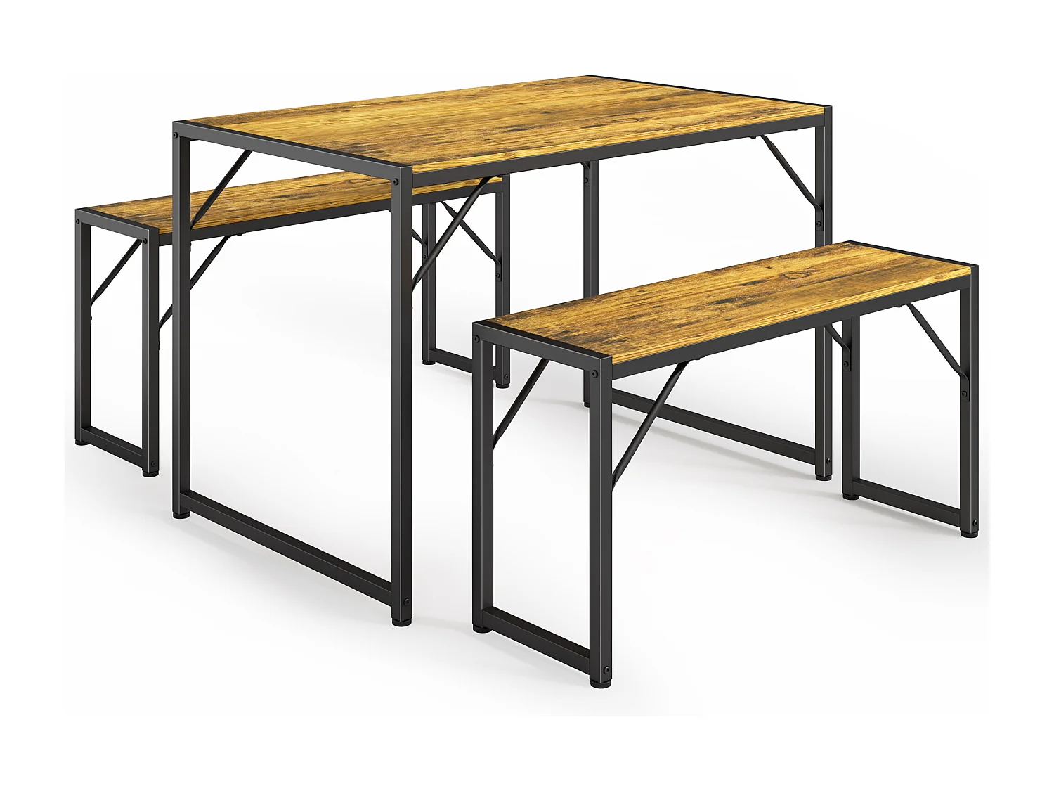 Bealife Ensemble Table de Cuisine Cadre Métal avec 2 Bancs - Retro