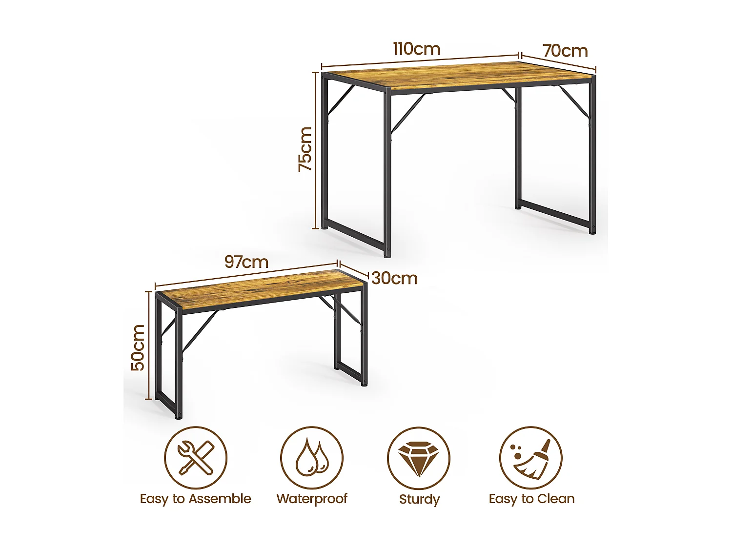 Bealife Ensemble Table de Cuisine Cadre Métal avec 2 Bancs - Retro