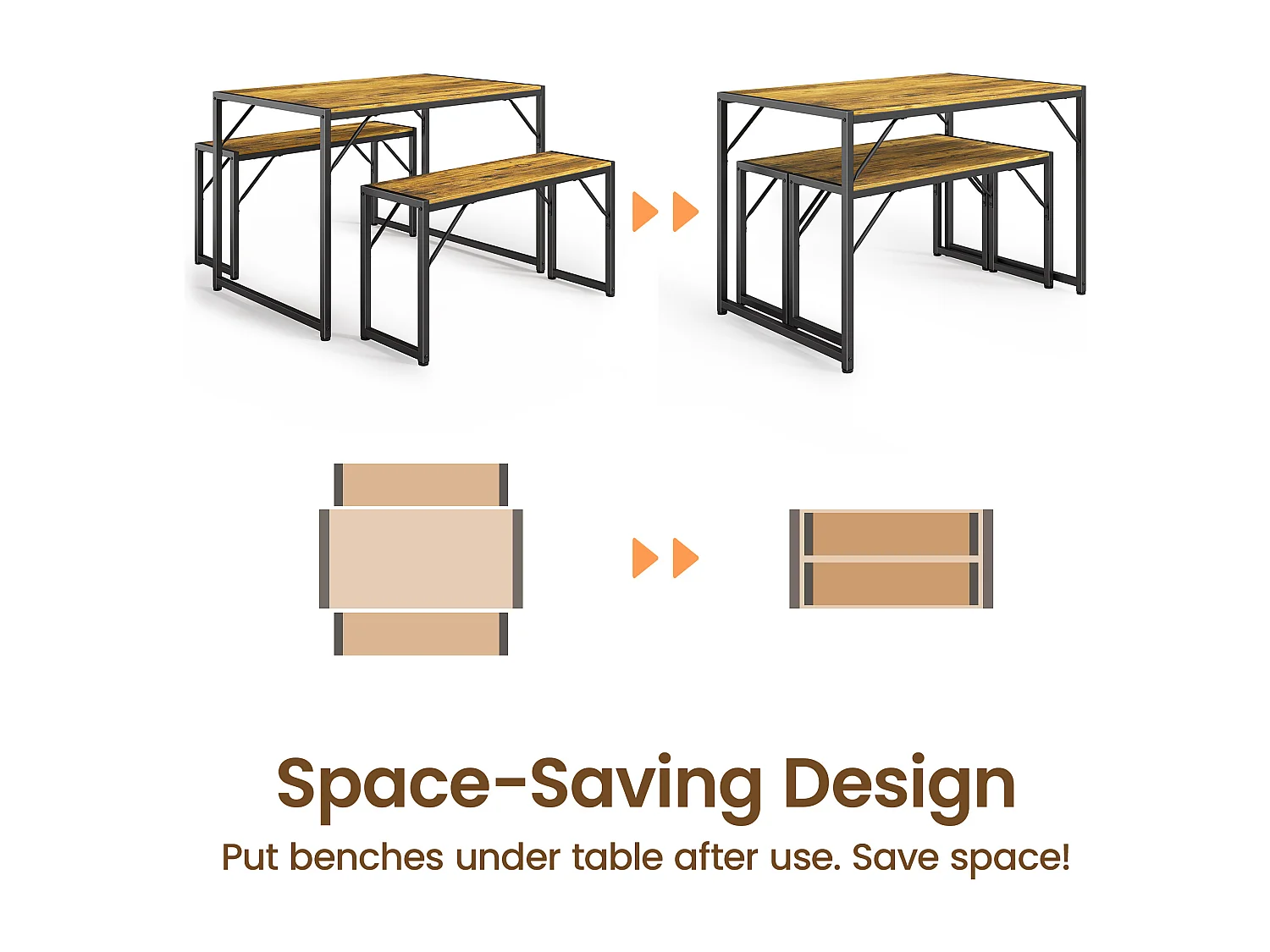 Bealife Ensemble Table de Cuisine Cadre Métal avec 2 Bancs - Retro