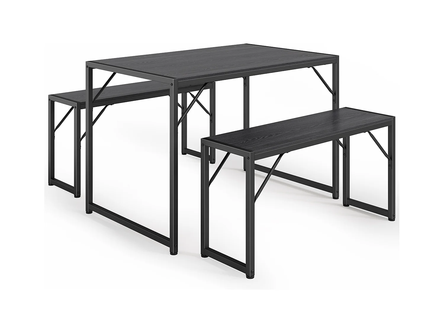 Bealife Ensemble Table de Cuisine Cadre Métal avec 2 Bancs - Noir