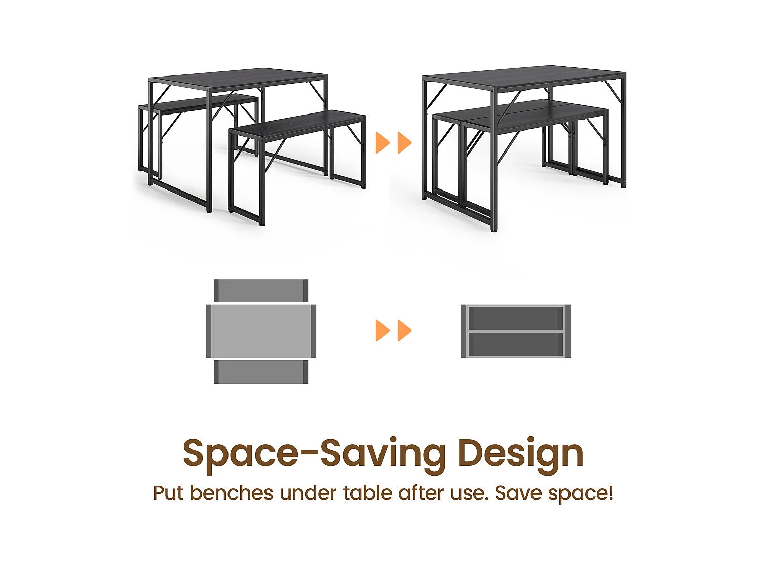 Bealife Ensemble Table de Cuisine Cadre Métal avec 2 Bancs - Noir