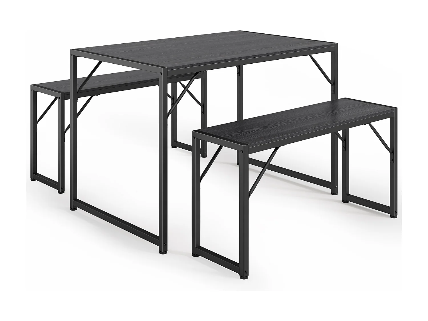 Bealife Ensemble Table de Cuisine Cadre Métal avec 2 Bancs - Noir