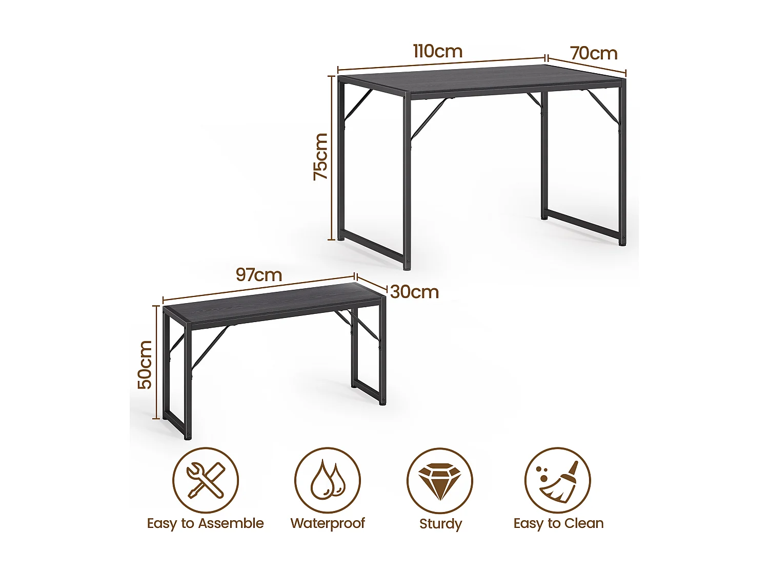 Bealife Ensemble Table de Cuisine Cadre Métal avec 2 Bancs - Noir