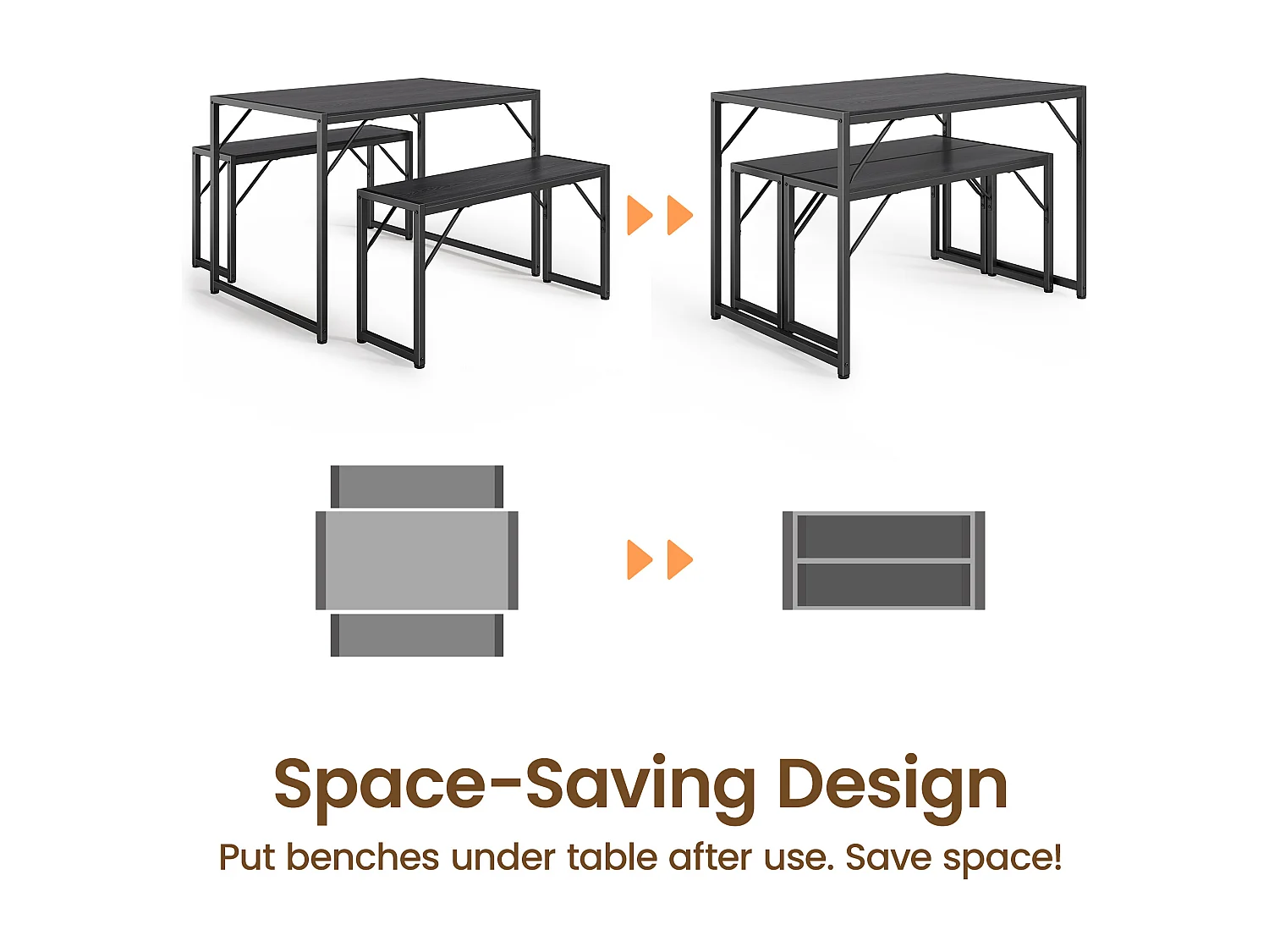 Bealife Ensemble Table de Cuisine Cadre Métal avec 2 Bancs - Noir