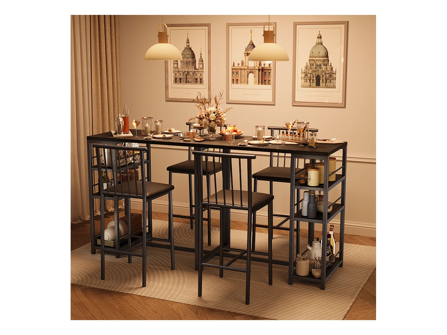 Lot Table et Tabourets de Bar Bealife (1+2) avec Tablette - Cuisine, Bistrot - 91 x 50 x 91 cm - Noir