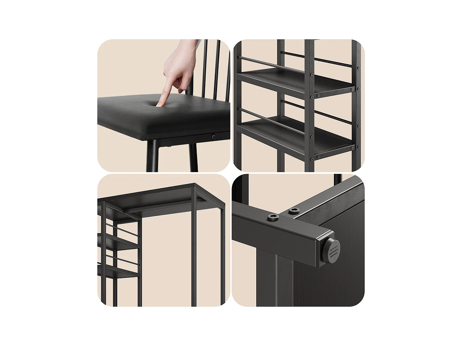 Lot Table et Tabourets de Bar Bealife (1+2) avec Tablette - Cuisine, Bistrot - 91 x 50 x 91 cm - Noir