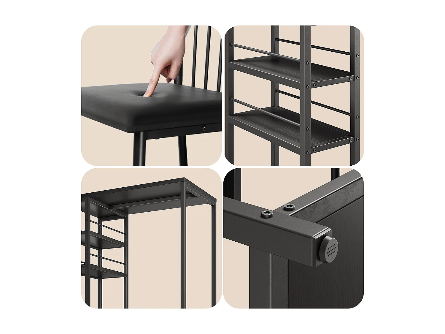 Lot Table et Tabourets de Bar Bealife (1+2) avec Tablette - Cuisine, Bistrot - 91 x 50 x 91 cm - Noir