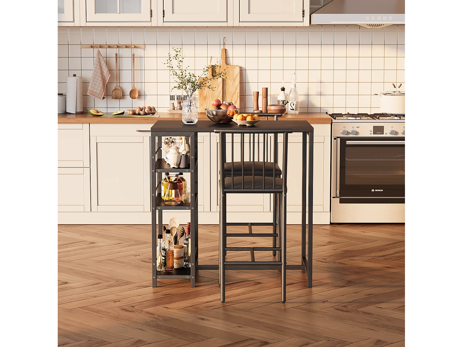 Lot Table et Tabourets de Bar Bealife (1+2) avec Tablette - Cuisine, Bistrot - 91 x 50 x 91 cm - Noir