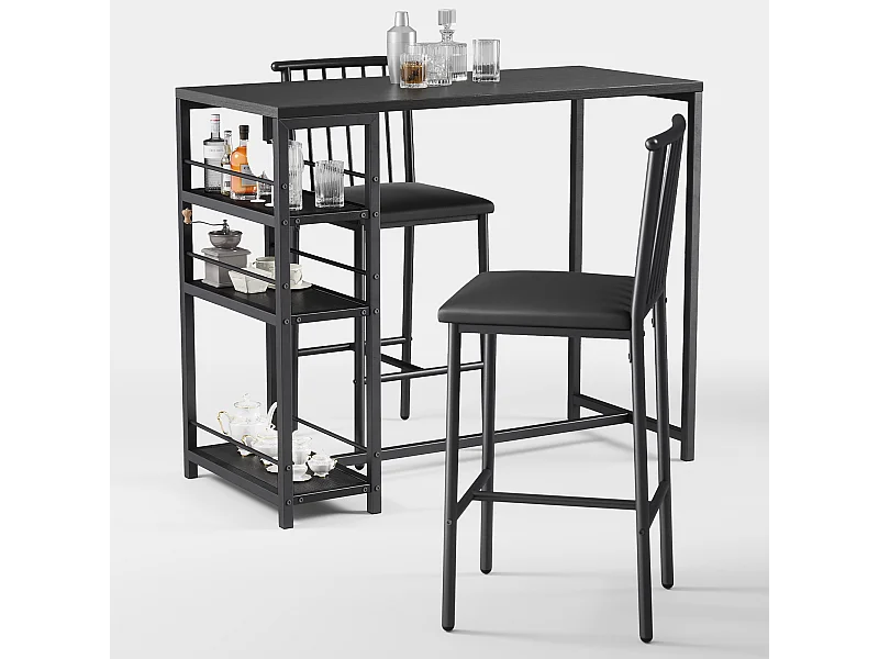 Bealife Conjunto de Mesa de Bar con 2 Sillas, Mesa de Bar Negra de 91 cm