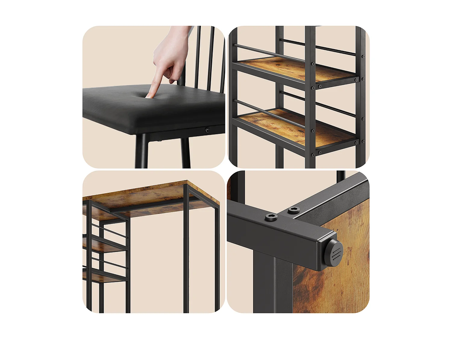 Lot Table et Tabourets de Bar Bealife (1+2) avec Tablette - Cuisine, Bistrot - 91 x 50 x 91 cm - Marron