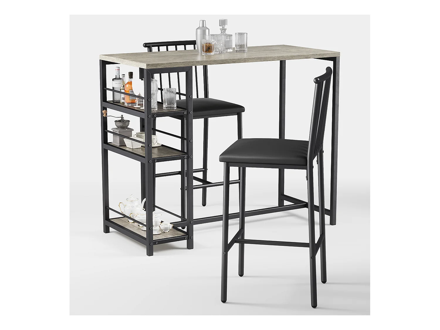 Lot Table et Tabourets de Bar Bealife (1+2) avec Tablette - Cuisine, Bistrot - 91 x 50 x 91 cm - Gris