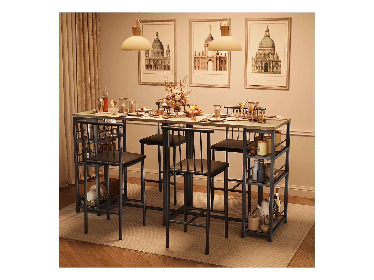 Lot Table et Tabourets de Bar Bealife (1+2) avec Tablette - Cuisine, Bistrot - 91 x 50 x 91 cm - Gris