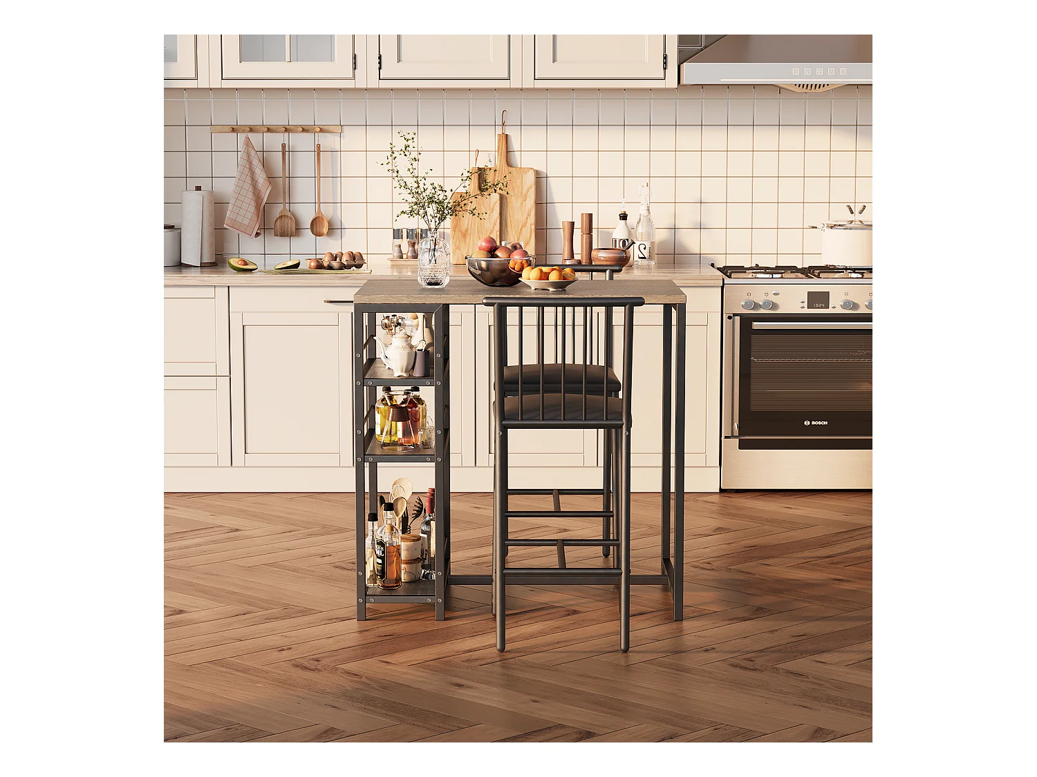 Lot Table et Tabourets de Bar Bealife (1+2) avec Tablette - Cuisine, Bistrot - 91 x 50 x 91 cm - Gris