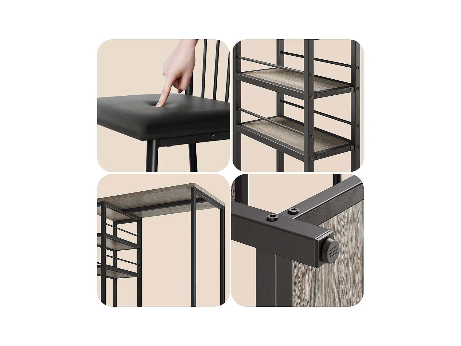 Lot Table et Tabourets de Bar Bealife (1+2) avec Tablette - Cuisine, Bistrot - 91 x 50 x 91 cm - Gris