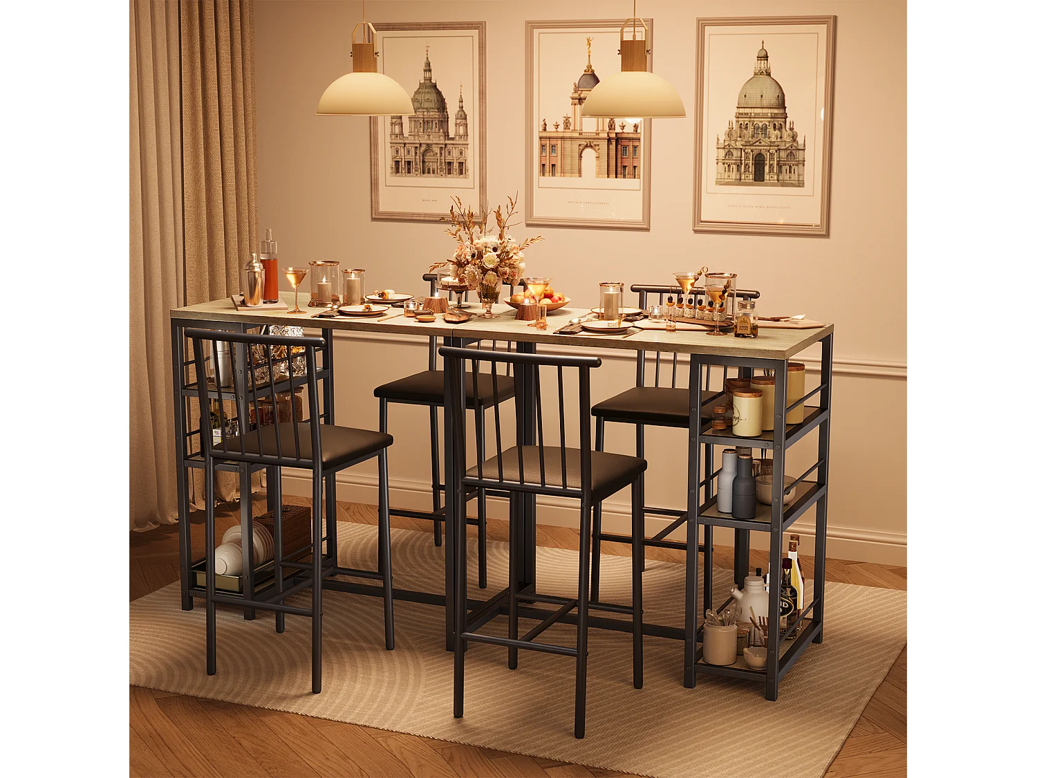 Lot Table et Tabourets de Bar Bealife (1+2) avec Tablette - Cuisine, Bistrot - 91 x 50 x 91 cm - Gris