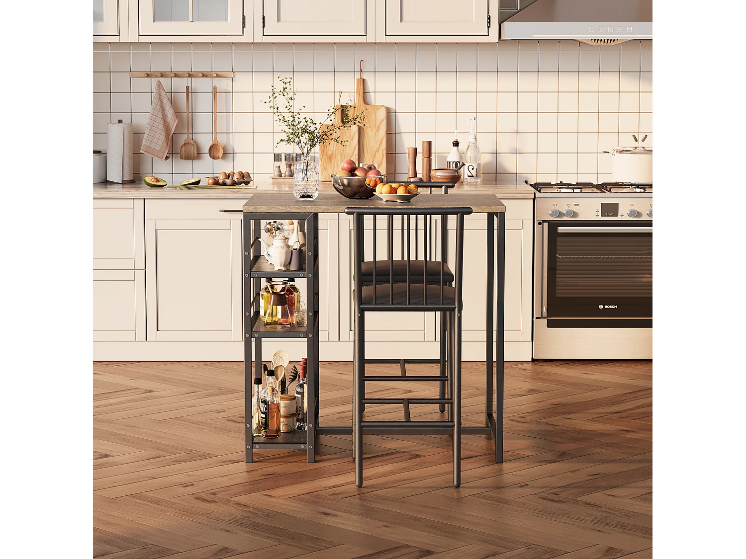 Lot Table et Tabourets de Bar Bealife (1+2) avec Tablette - Cuisine, Bistrot - 91 x 50 x 91 cm - Gris