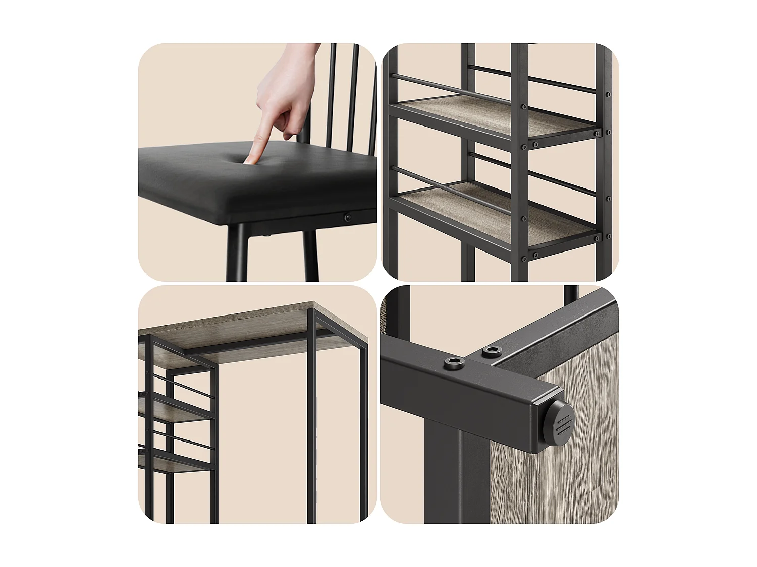 Lot Table et Tabourets de Bar Bealife (1+2) avec Tablette - Cuisine, Bistrot - 91 x 50 x 91 cm - Gris