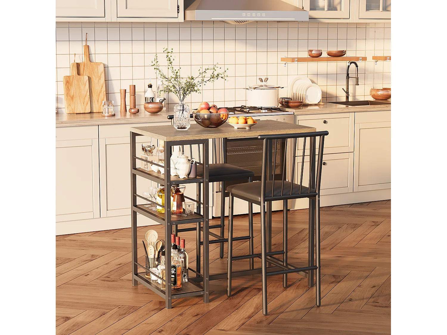 Lot Table et Tabourets de Bar Bealife (1+2) avec Tablette - Cuisine, Bistrot - 91 x 50 x 91 cm - Gris