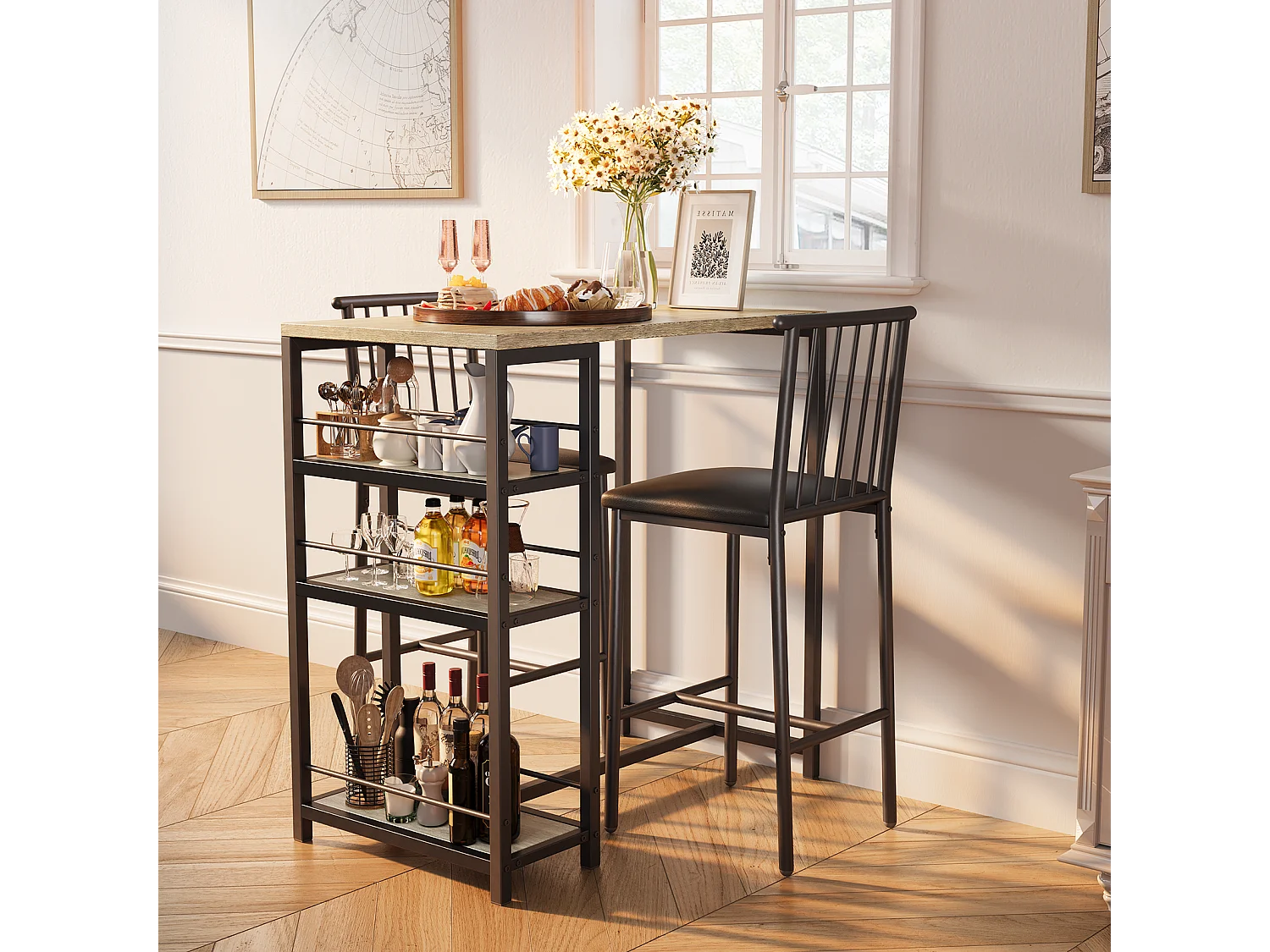 Bealife Conjunto de mesa de bar gris de 91 cm con 2 sillas