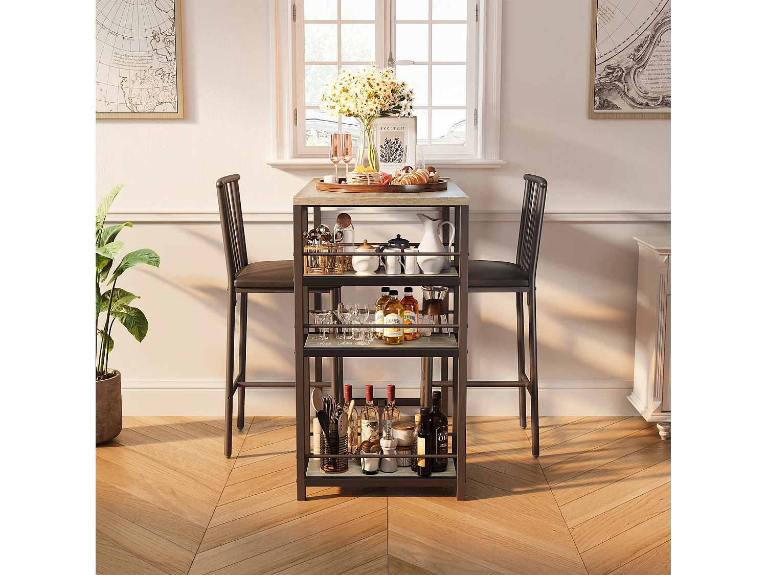 Bealife Conjunto de mesa de bar gris de 91 cm con 2 sillas