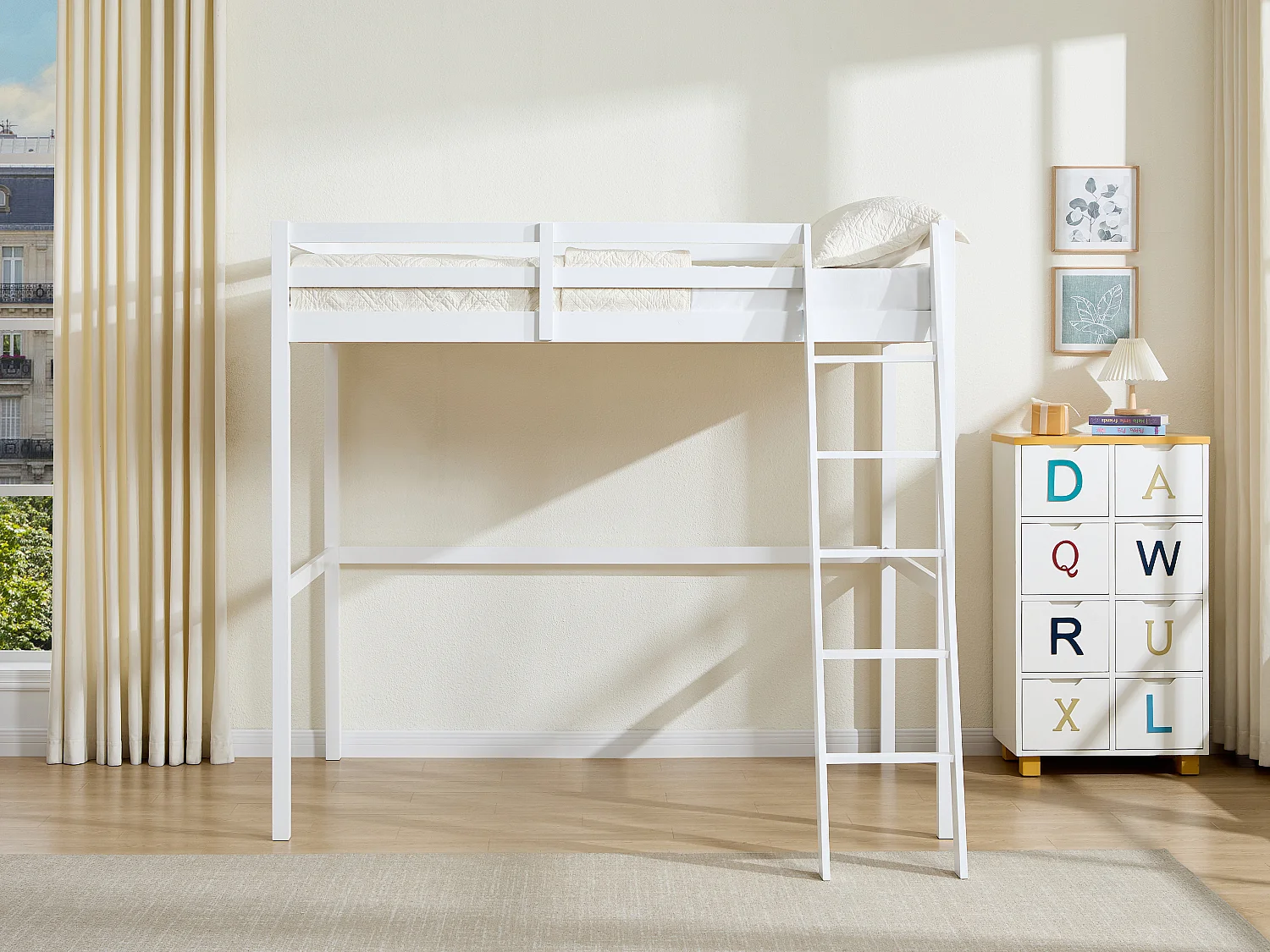 Lit mezzanine - 120 x 190 cm - Pin Massif - Blanc -  GEDEON II