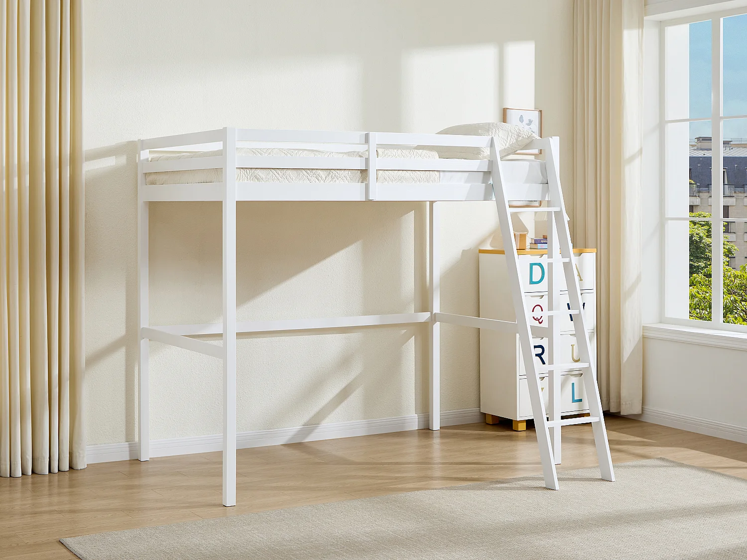 Lit mezzanine - 120 x 190 cm - Pin Massif - Blanc -  GEDEON II