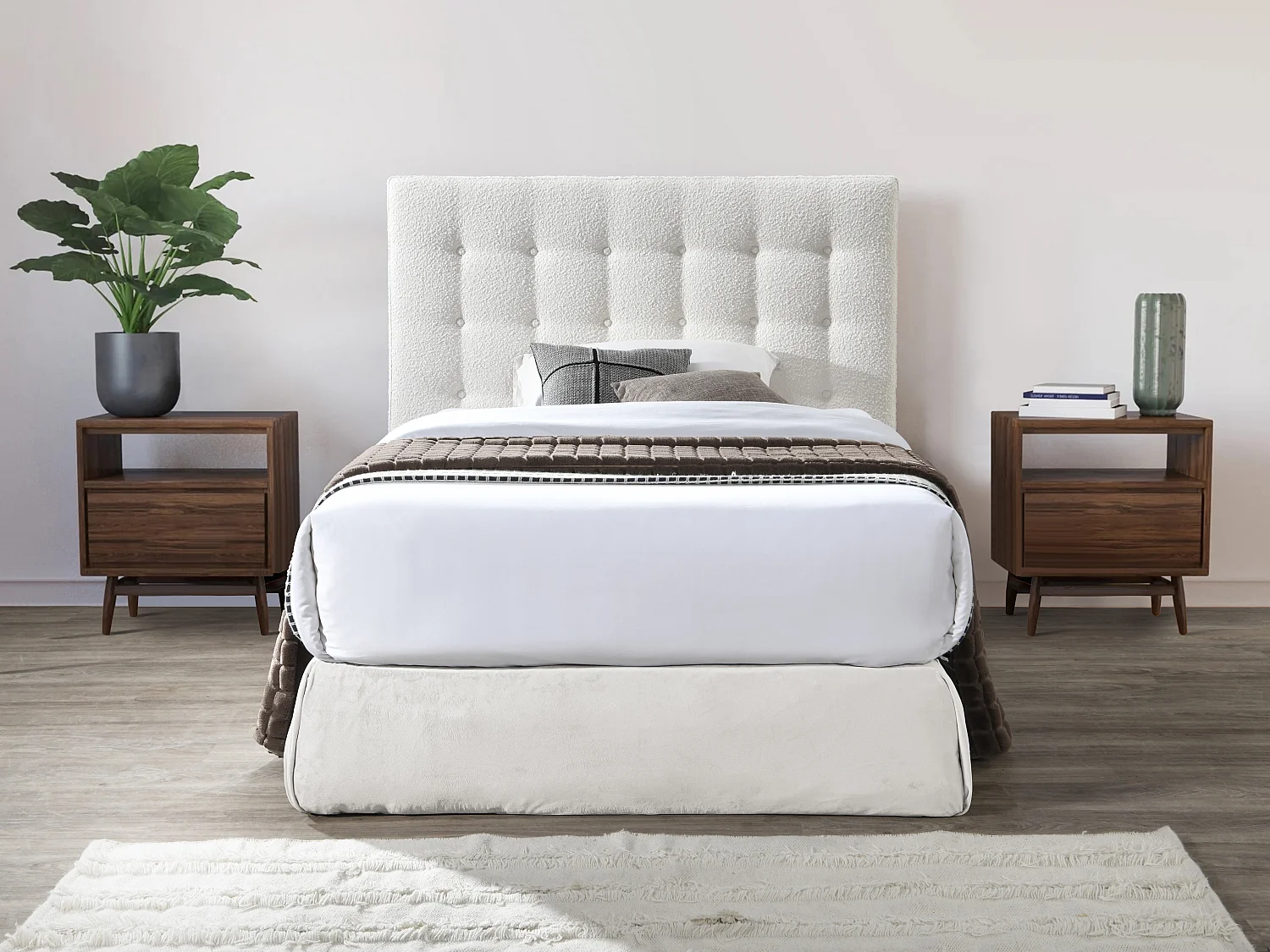 Tête de lit capitonnée 180 cm - Tissu bouclette - Blanc - FRANCESCO