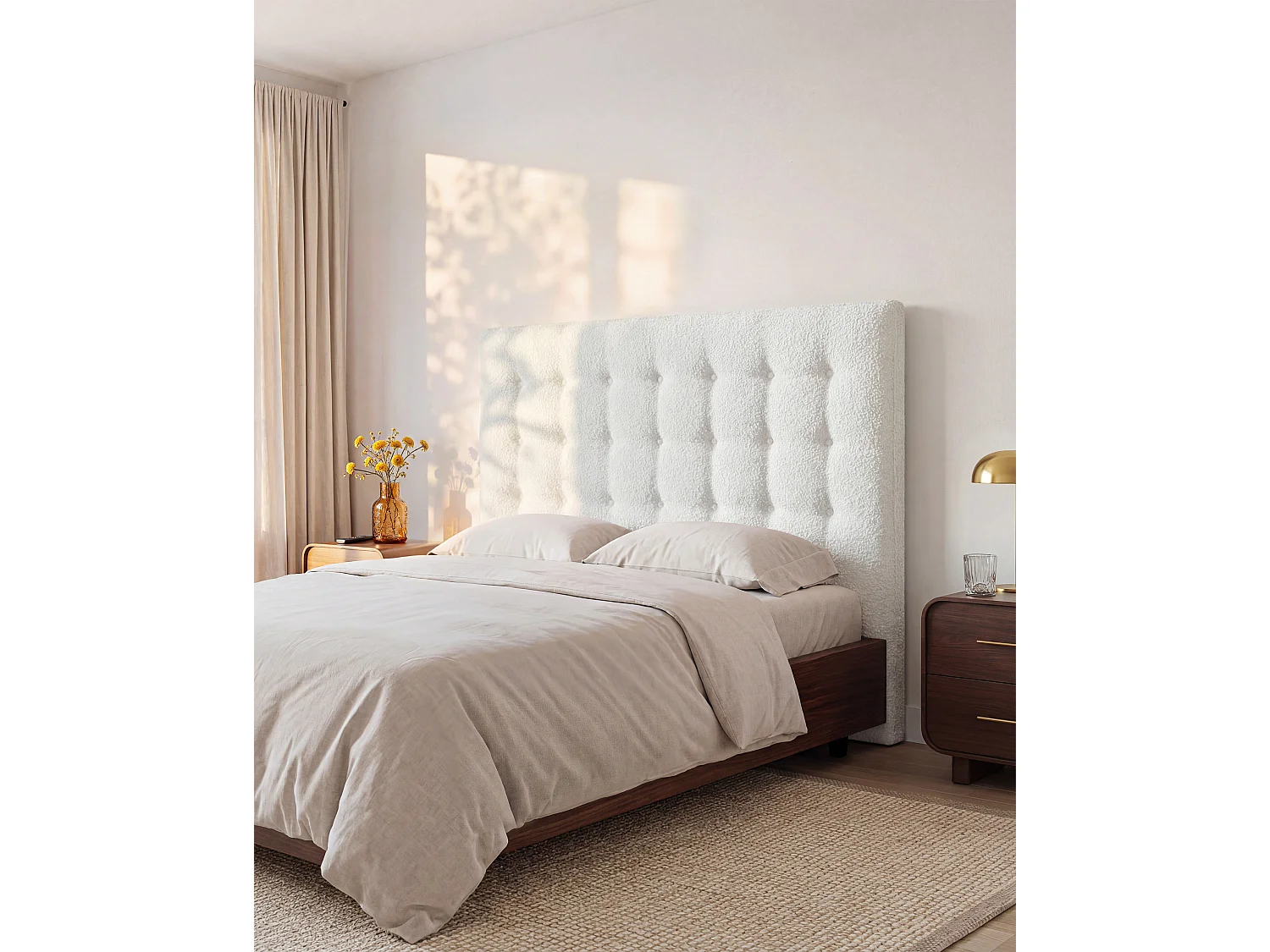 Tête de lit capitonnée 180 cm - Tissu bouclette - Blanc - FRANCESCO