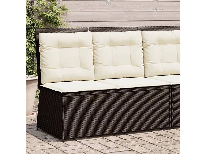 Banc inclinable de jardin avec coussins marron résine tressée