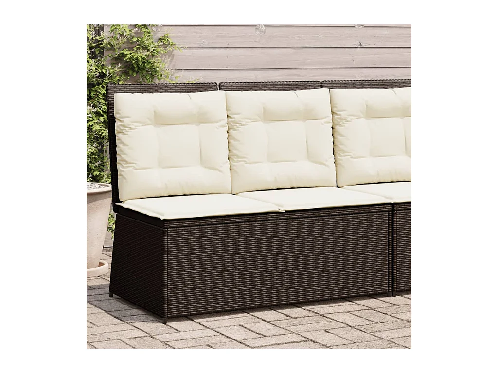 Banc inclinable de jardin avec coussins marron résine tressée