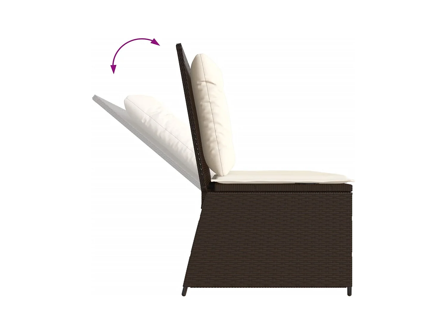 Banc inclinable de jardin avec coussins marron résine tressée