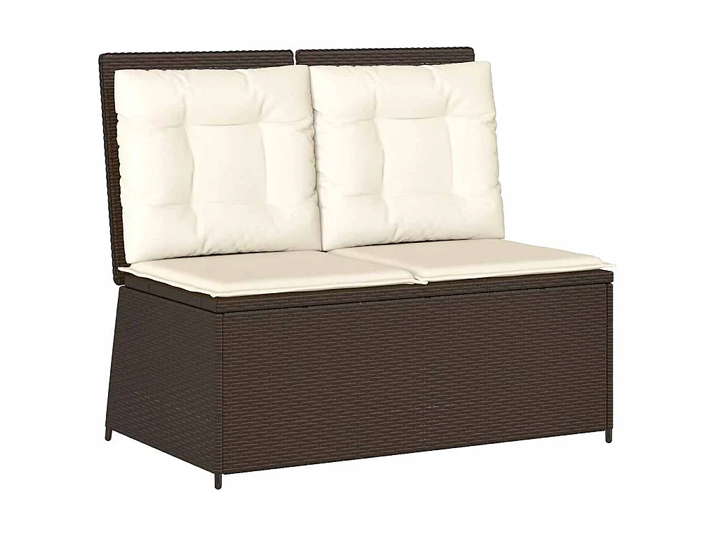 Panca Reclinabile da Giardino con Cuscini Marrone in Polyrattan