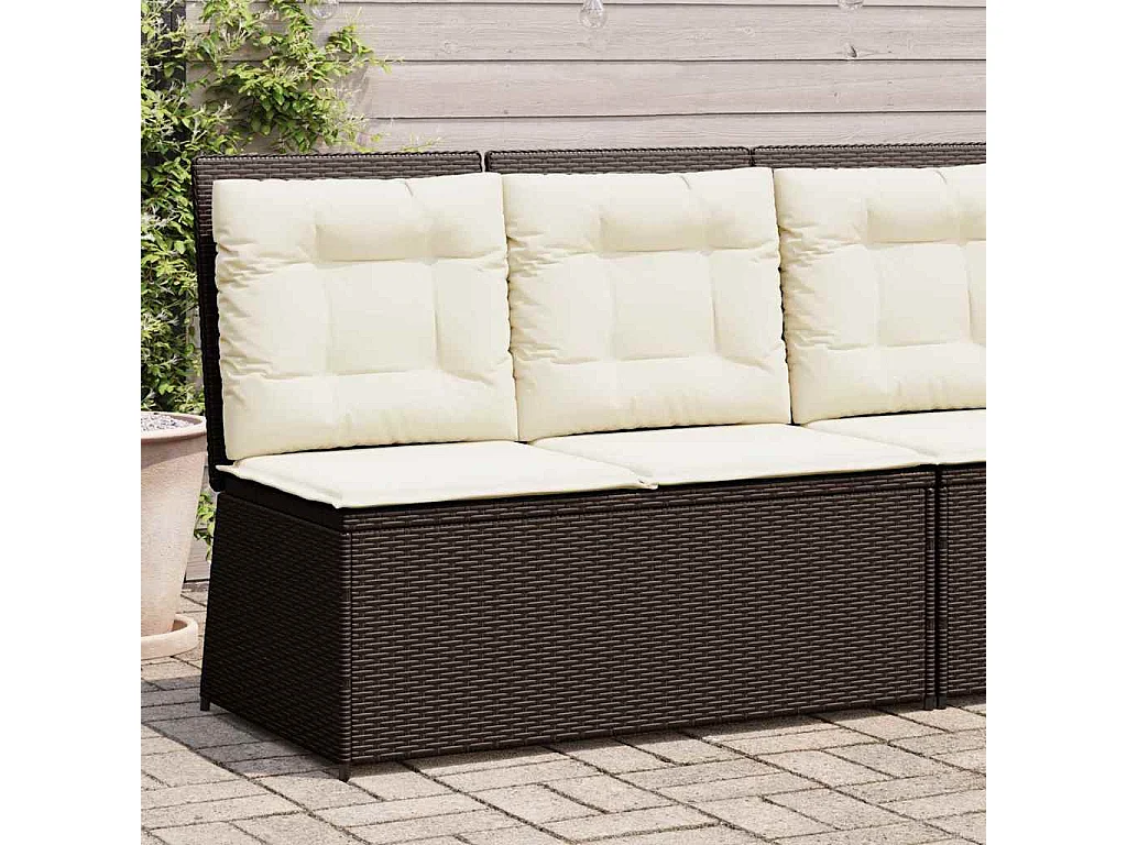 Panca Reclinabile da Giardino con Cuscini Marrone in Polyrattan