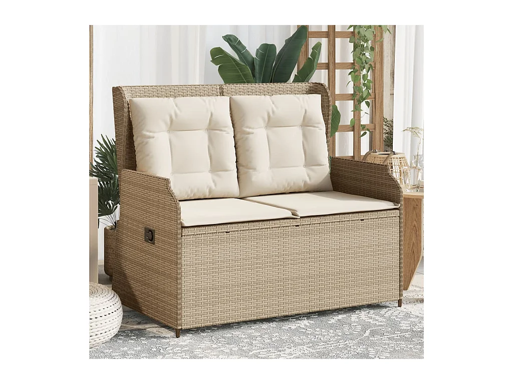 Banc inclinable de jardin avec coussins beige résine tressée