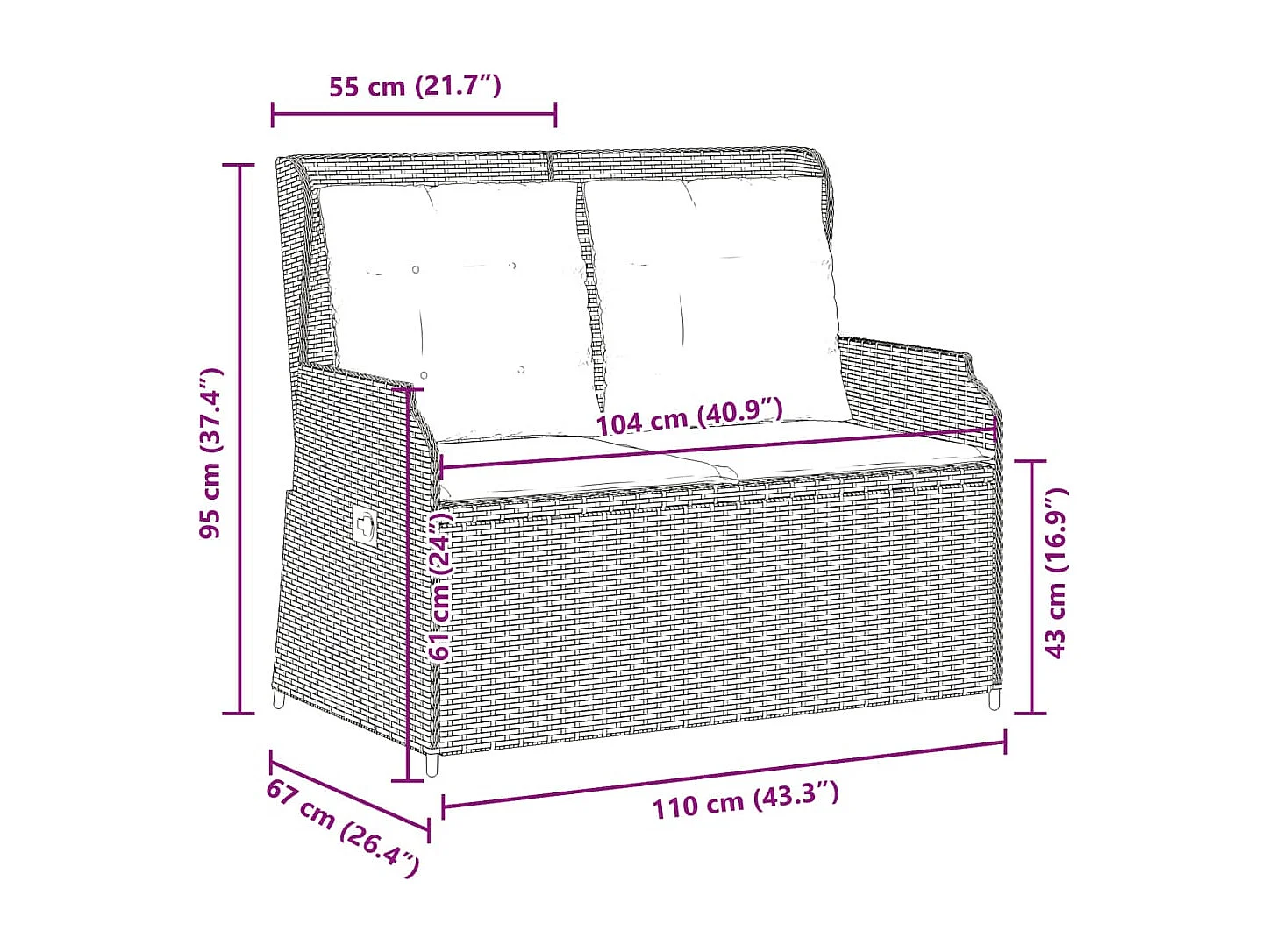 Banc inclinable de jardin avec coussins beige résine tressée