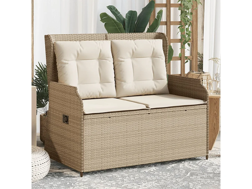 Banc inclinable de jardin avec coussins beige résine tressée
