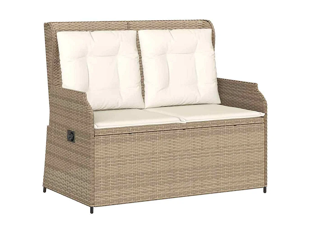 Panca Reclinabile da Giardino con Cuscini Beige in Polyrattan