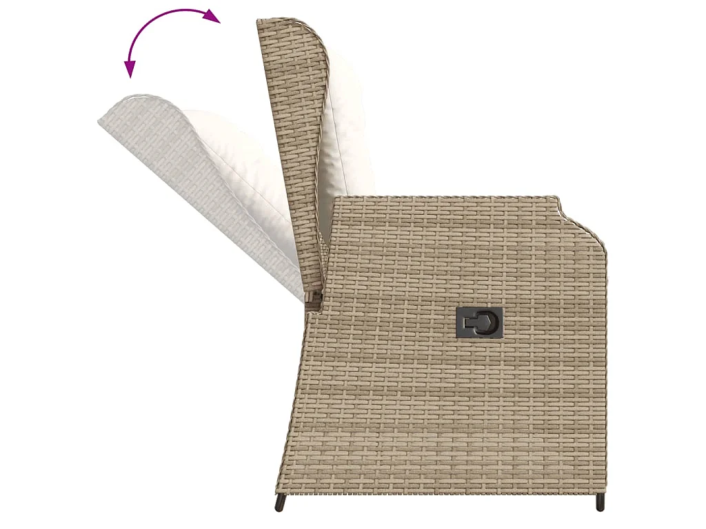 Panca Reclinabile da Giardino con Cuscini Beige in Polyrattan
