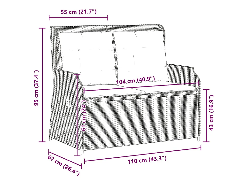Panca Reclinabile da Giardino con Cuscini Beige in Polyrattan