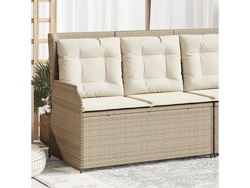 Panca Reclinabile da Giardino con Cuscini Beige in Polyrattan
