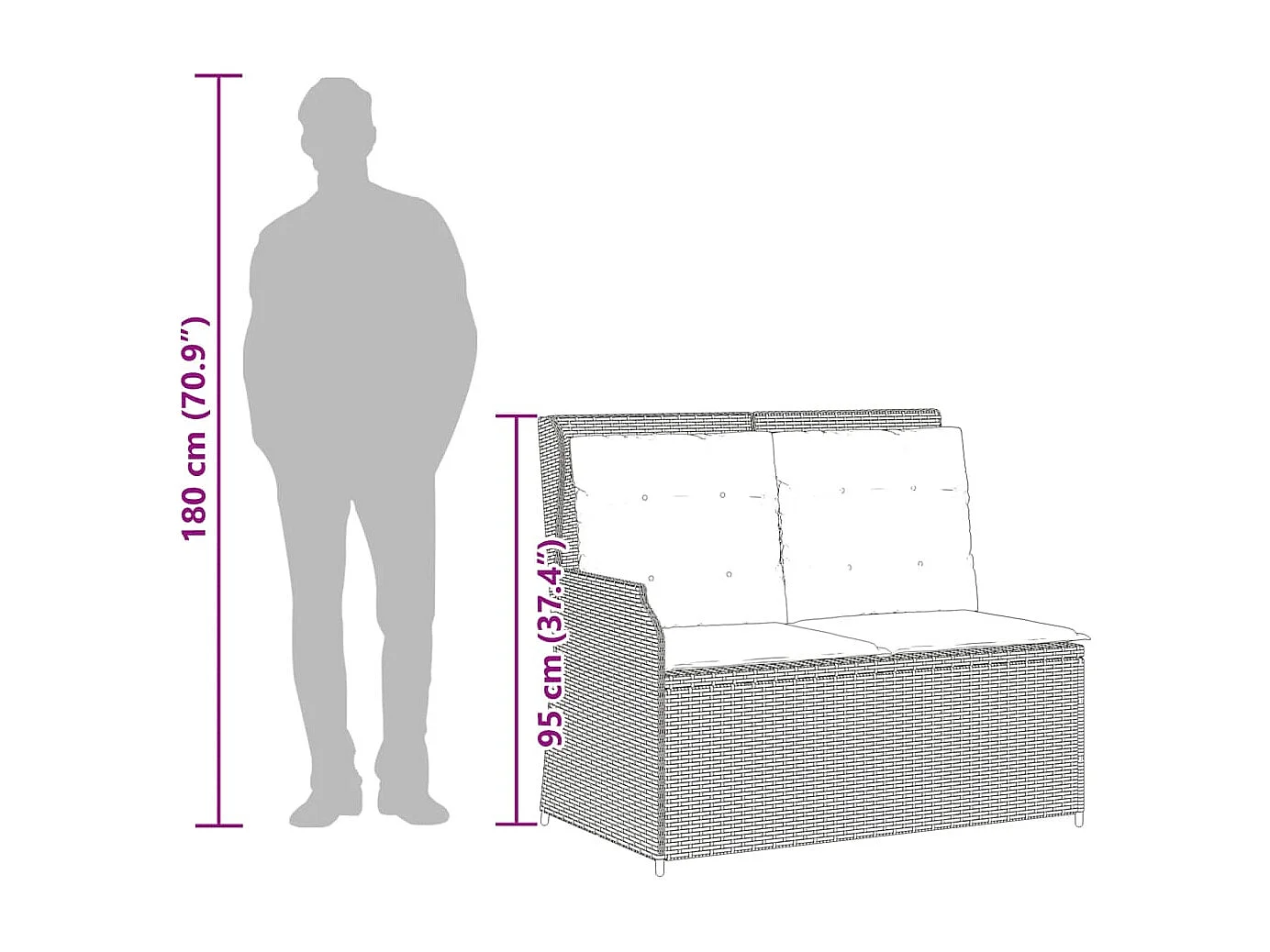 Banc inclinable de jardin avec coussins beige résine tressée